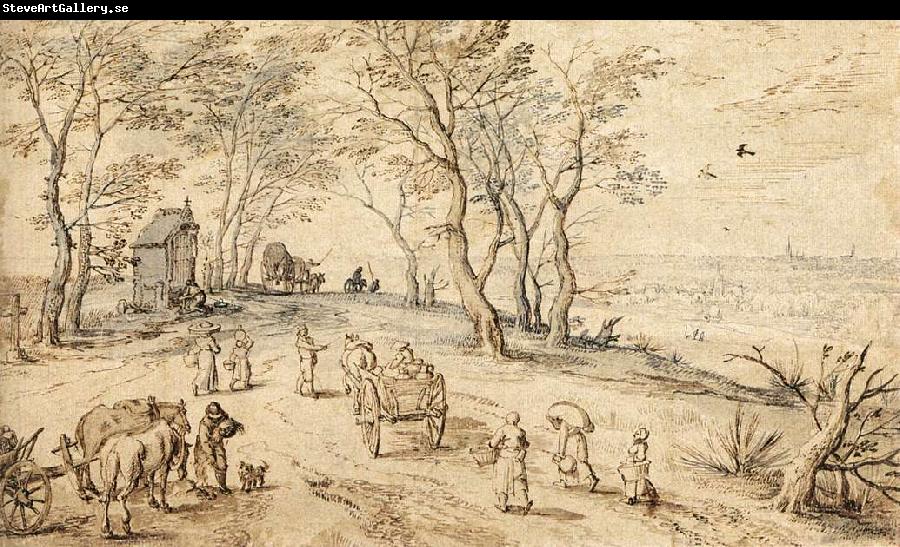 BRUEGHEL, Jan the Elder Villagers on their Way to Market f